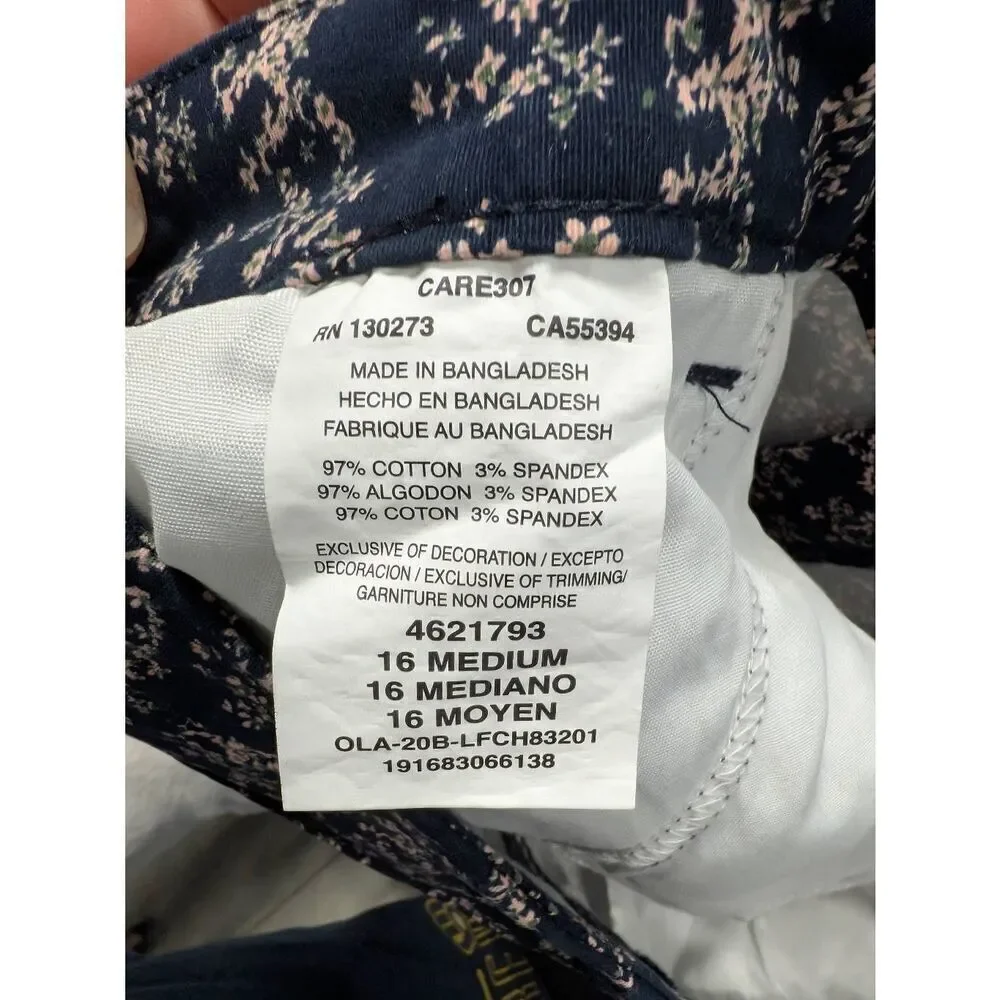 Lee Chino Shorts Med Regular Fit Blue Mid-Rise Ditzy Floral Women's Size 16